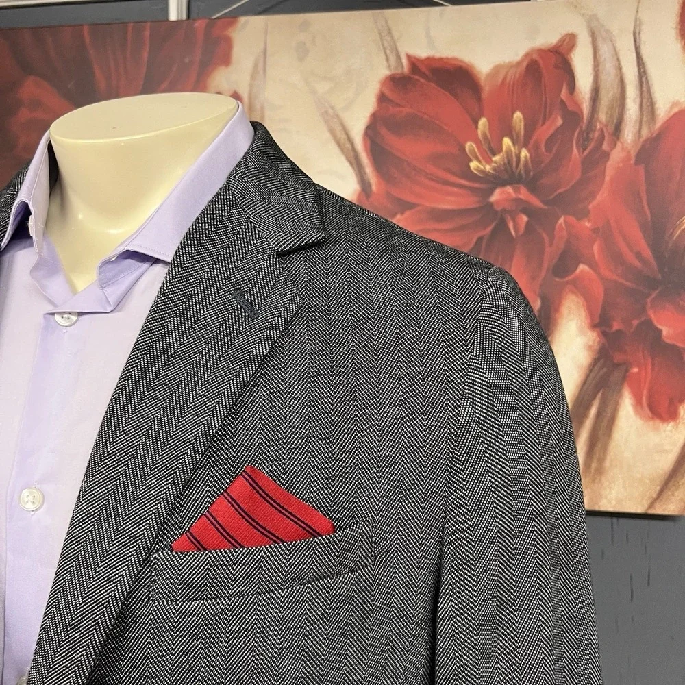 Banana‎ Republic Soft Knit Blazer Sport Coat Mens 44R Slim Fit Herringbone Gray